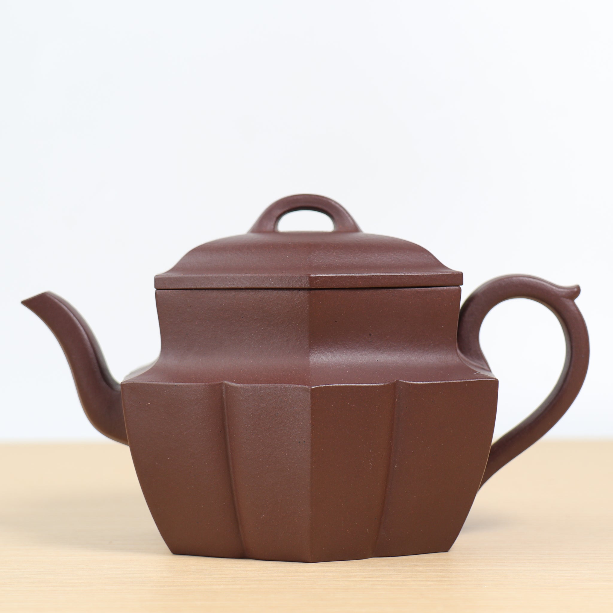 [Six Directions Magnolia] Fully handmade original mineral purple clay teapot with ribbed pattern