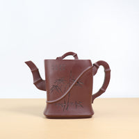 [Jade Belt Bamboo Section] Purple Clay Teapot Carved from Raw Mineral Purple Clay