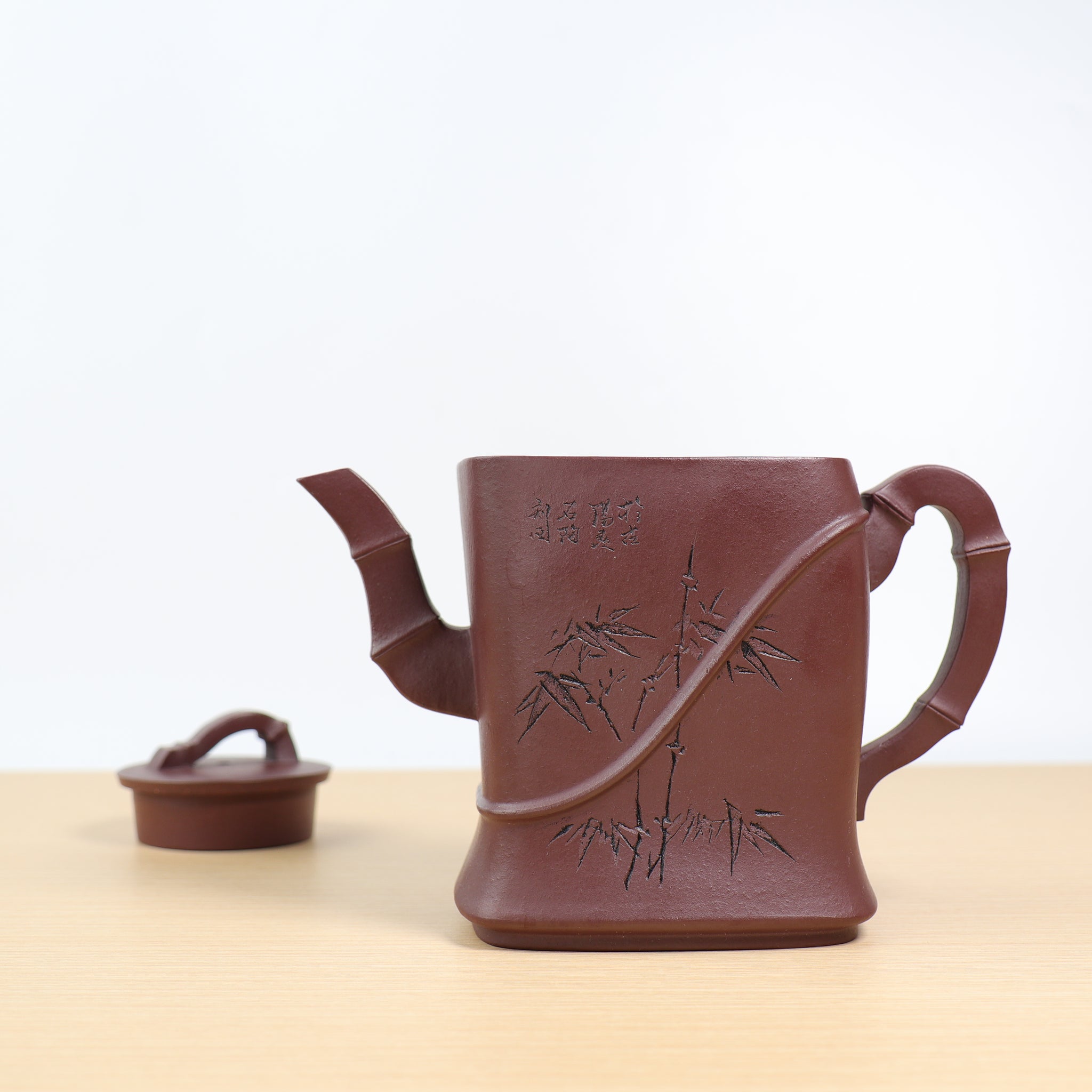 [Jade Belt Bamboo Section] Purple Clay Teapot Carved from Raw Mineral Purple Clay