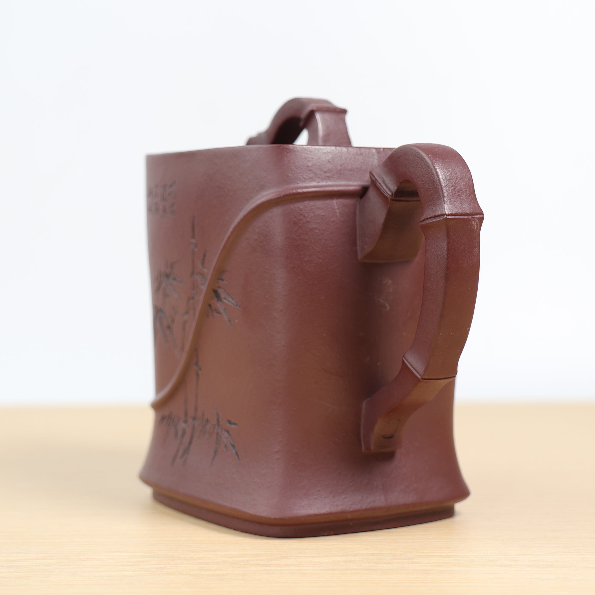 [Jade Belt Bamboo Section] Purple Clay Teapot Carved from Raw Mineral Purple Clay