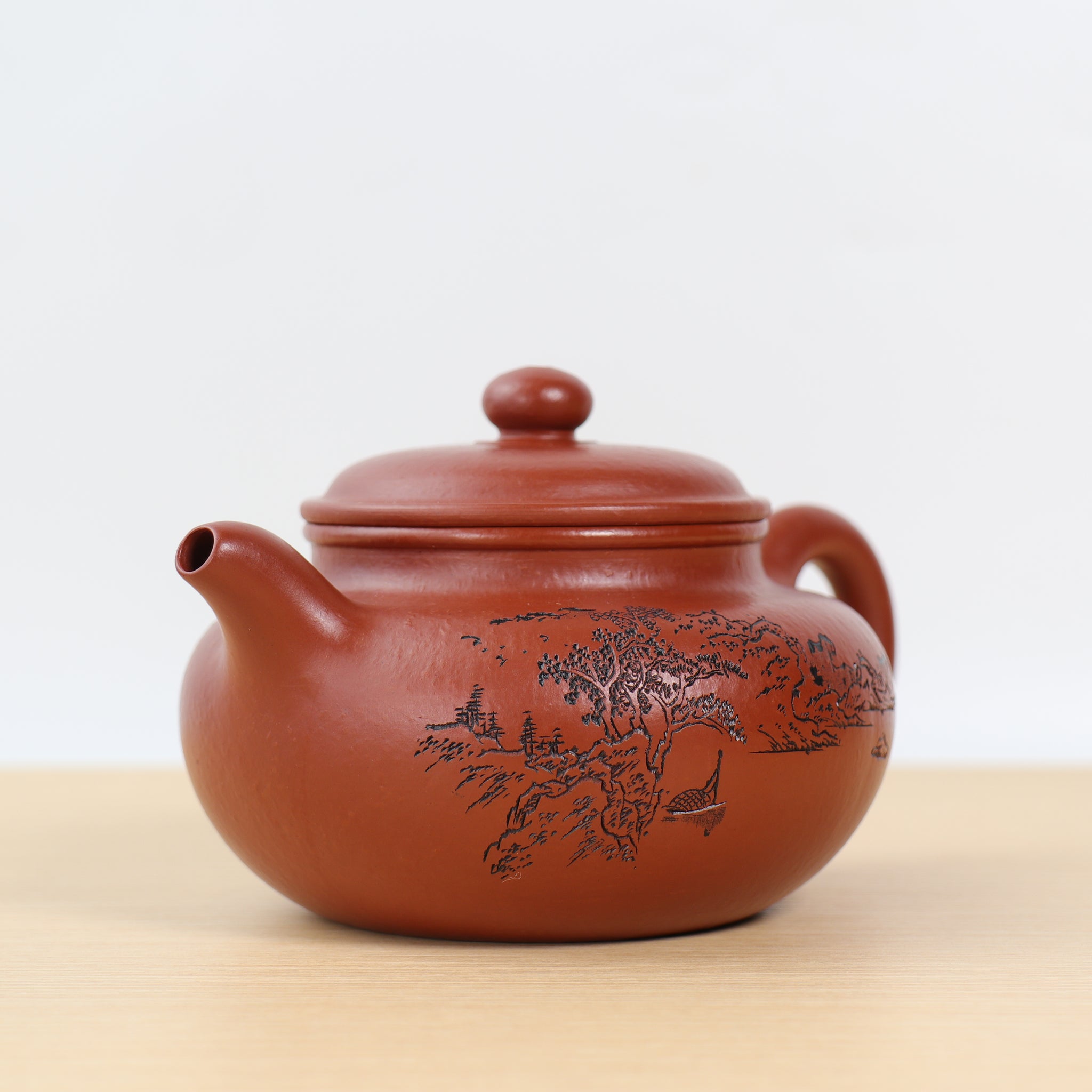 【仿古】大紅袍雕刻紫砂茶壺