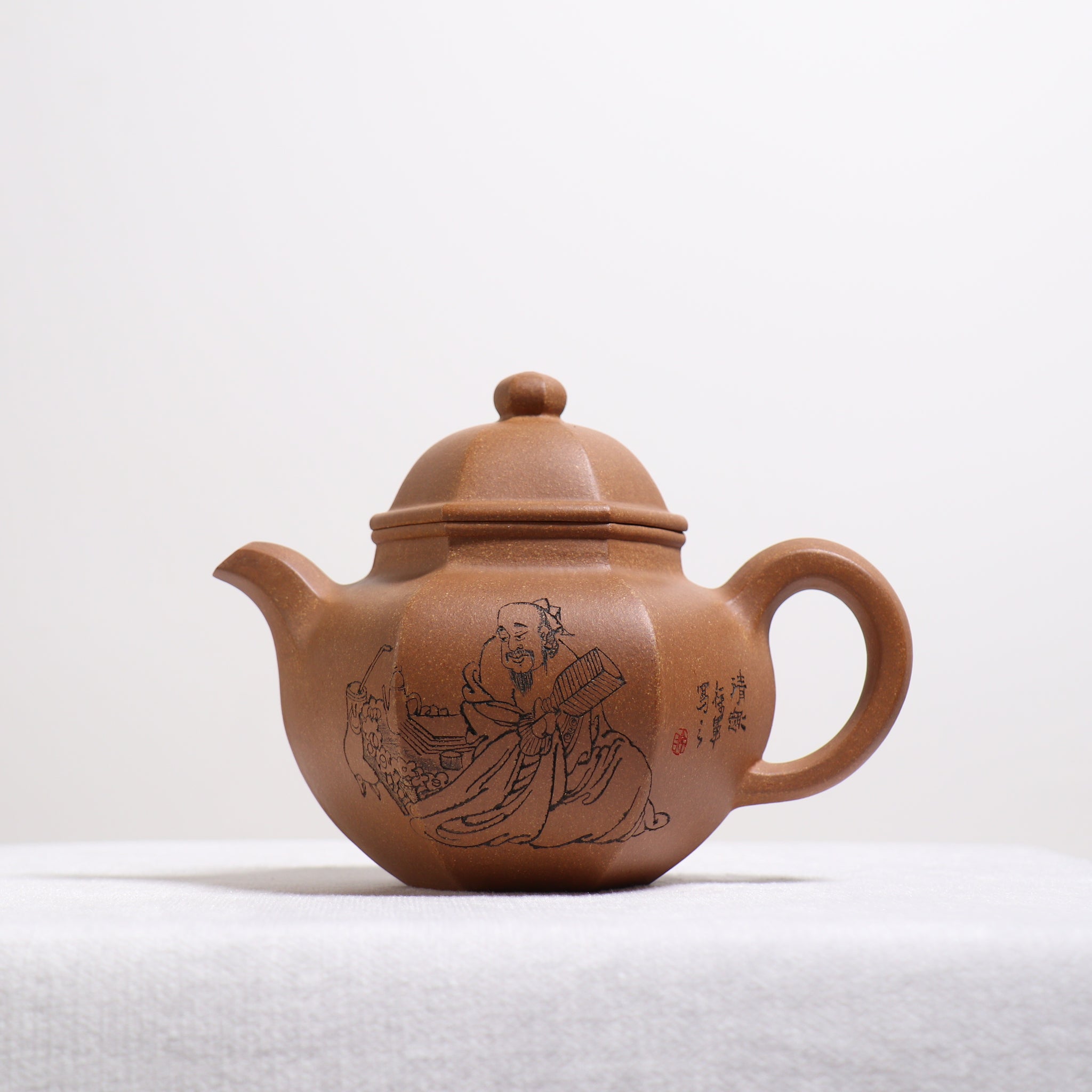 【六方掇球】蟹黃段泥刻畫紫砂茶壺