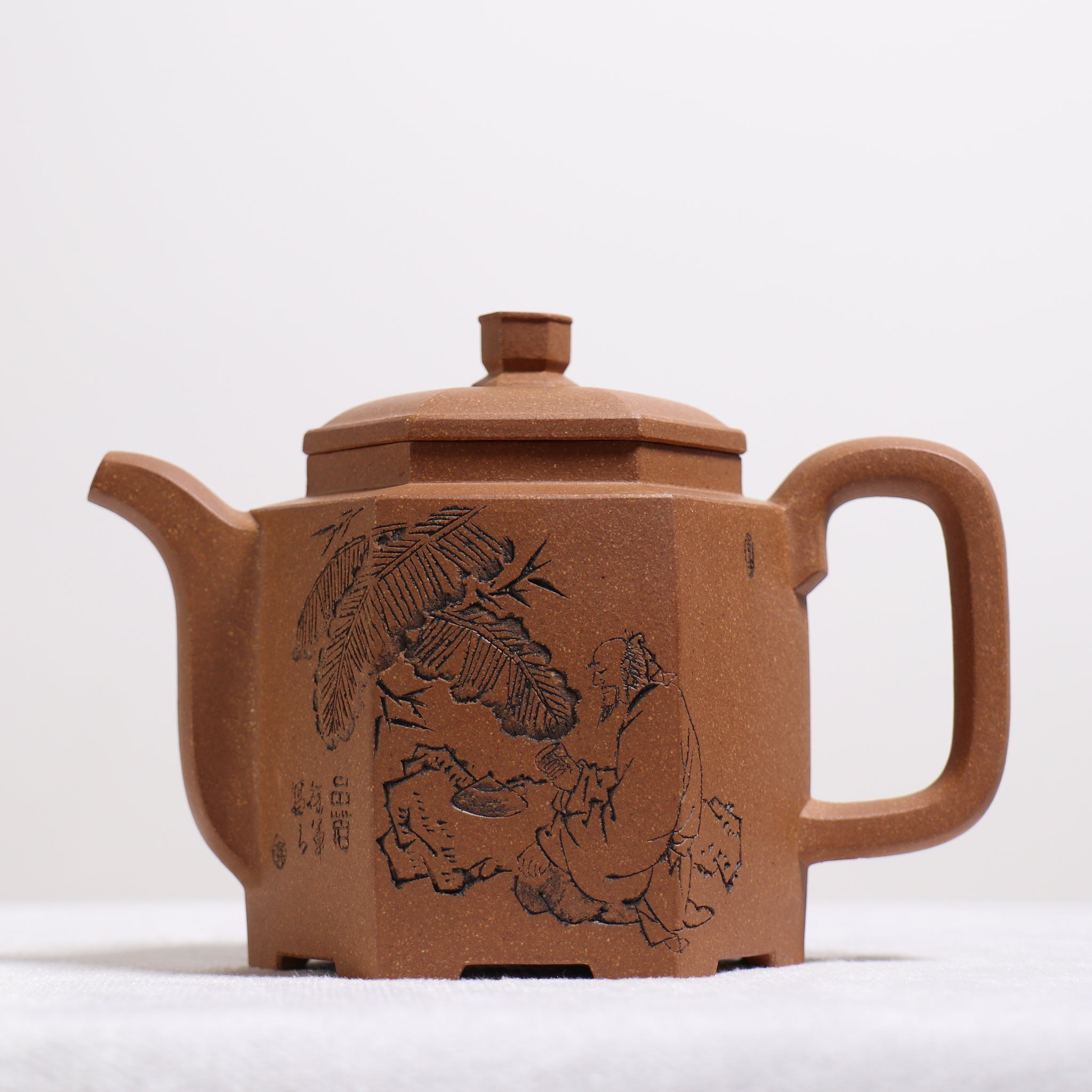 【Six Directions Tianzhu】Purple clay teapot carved with crab roe segment mud