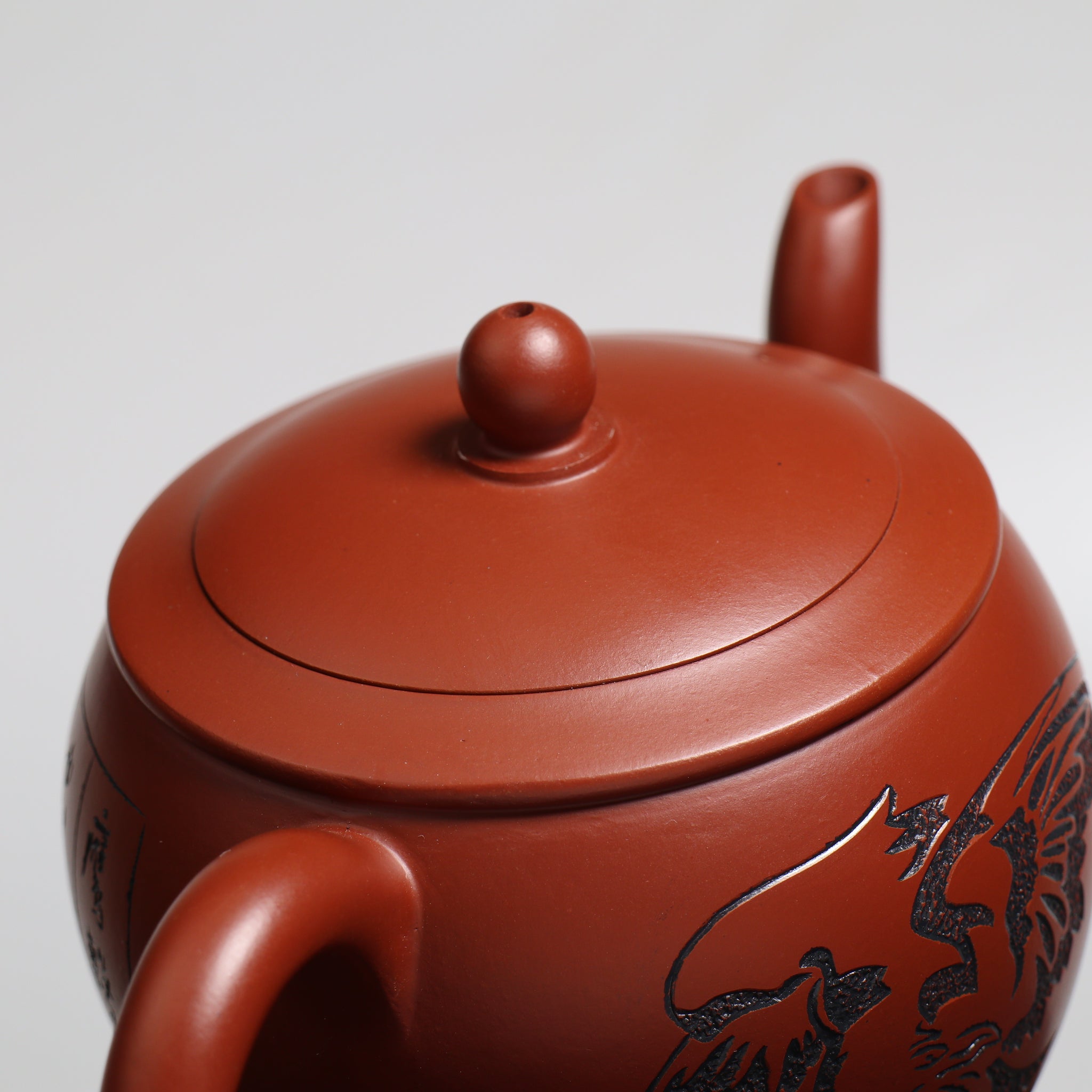 【茗香】大紅袍鳳凰展翅刻畫紫砂茶壺