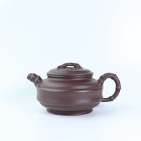 [Double Line Bamboo Drum] Fully Handmade Raw Mineral Purple Clay Teapot 