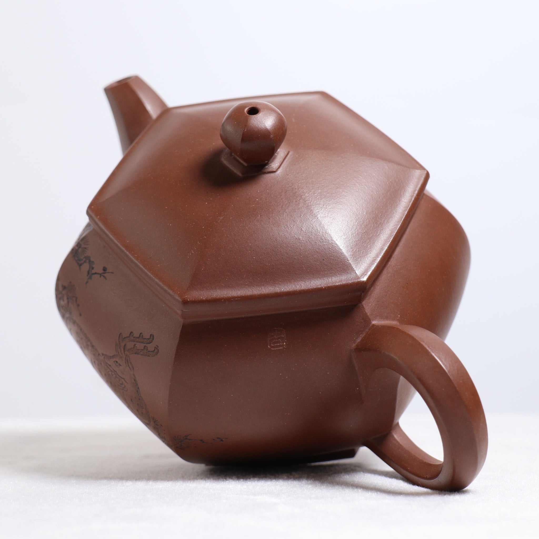 (Sold) [Six Directions] Fully Handmade Cultural Revolution Purple Clay Carved Purple Clay Teapot