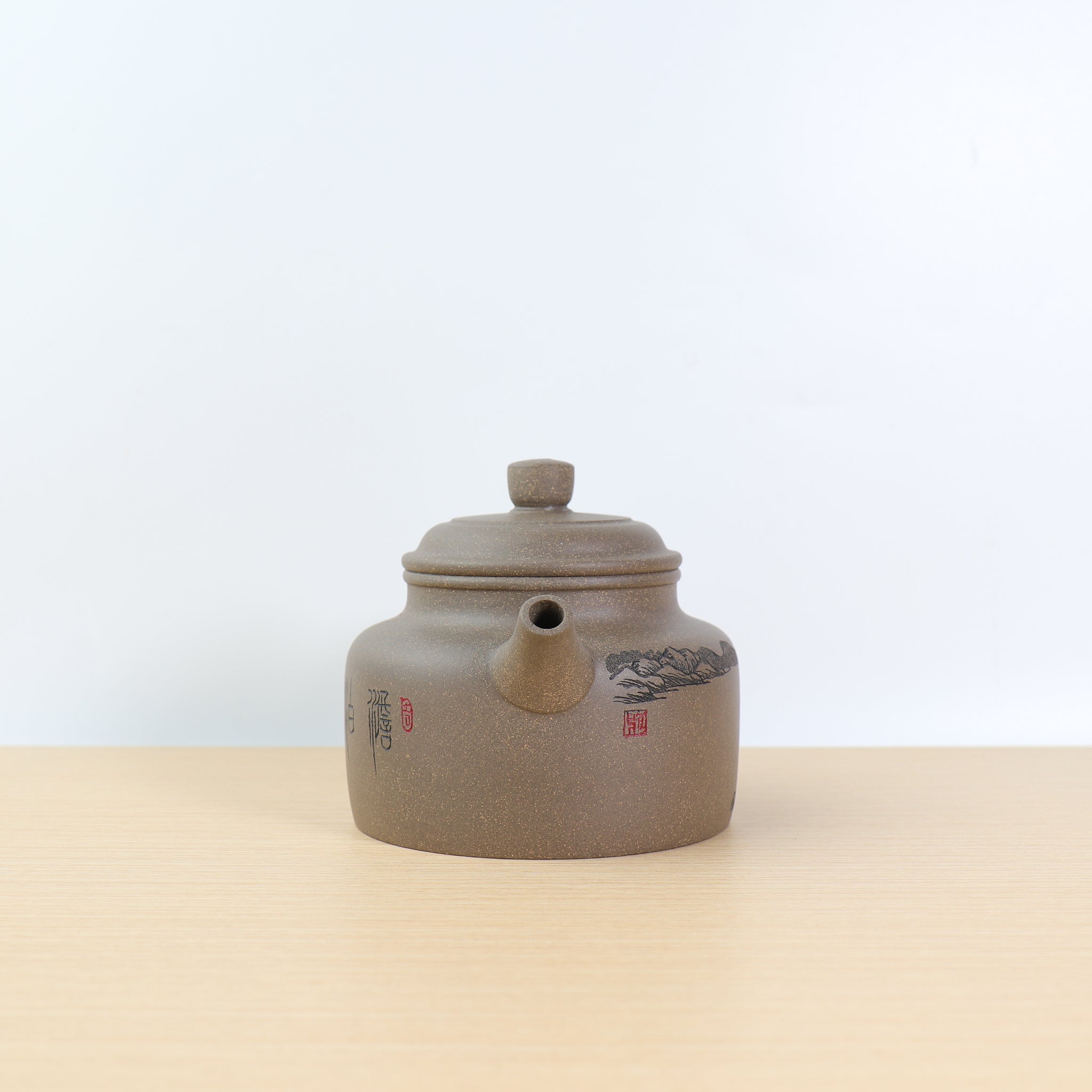 【德鐘】青灰段泥雕刻紫砂茶壺