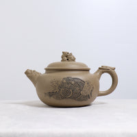 [Auspicious Beast] Purple clay teapot carved with green and gray clay