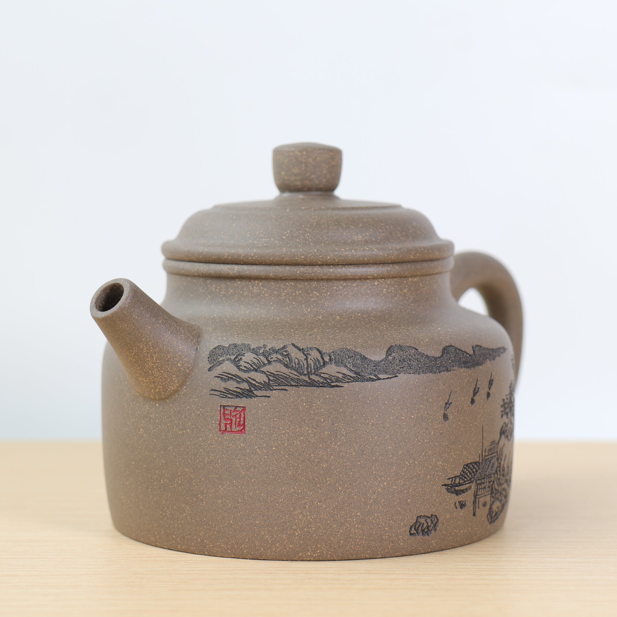 【德鐘】青灰段泥雕刻紫砂茶壺
