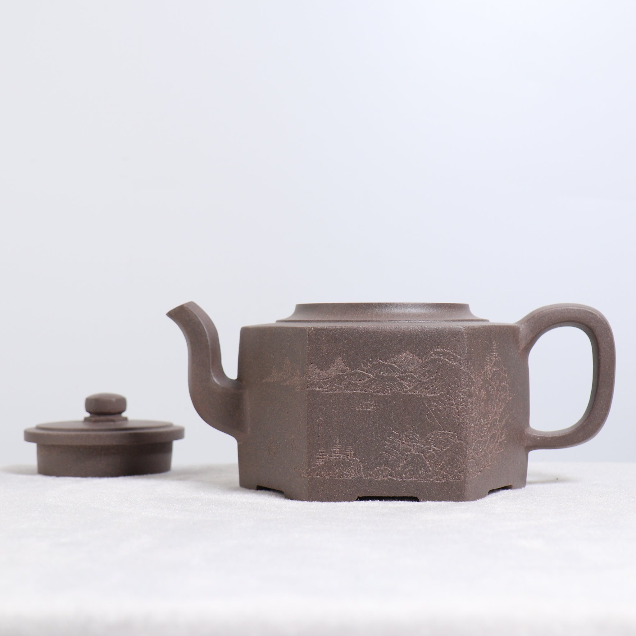 【六方】段泥刻畫紫砂茶壺